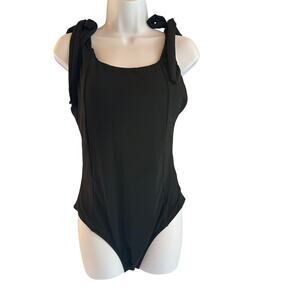 Black tie shoulders one piece swimsuit women’s size large NWOT